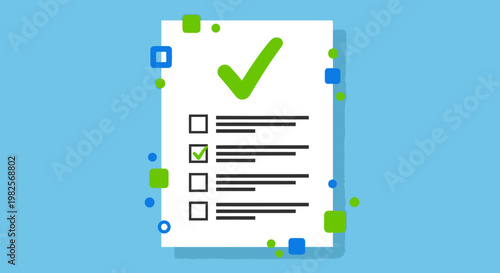 Checklist with green checkmark and checkboxes.