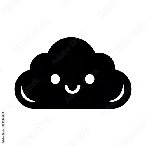 A cute black cloud icon with a happy smiling face.