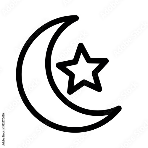 A minimalist black outline crescent moon and a five-pointed star icon.