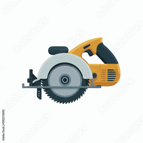Yellow circular saw illustration with black handle and guard