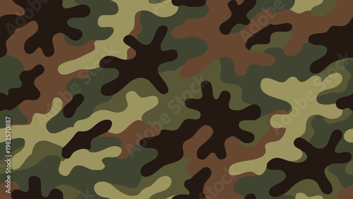 A seamless pattern of classic military camouflage in shades of green and brown