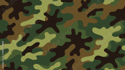 Abstract camouflage pattern featuring blended shades of green and brown