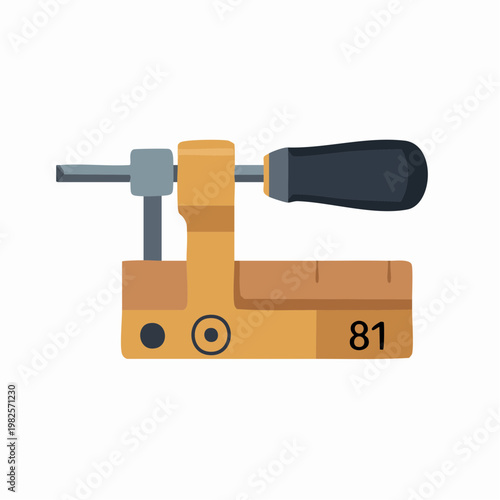 Yellow woodworking clamp with black handle and number 81 isolated