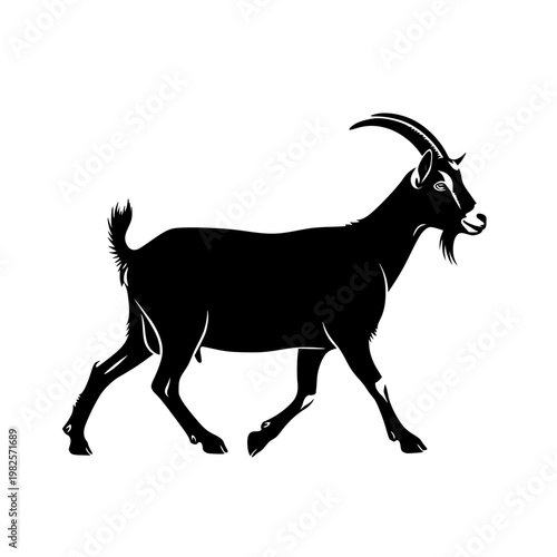 A black silhouette of a walking goat Vector, illustration