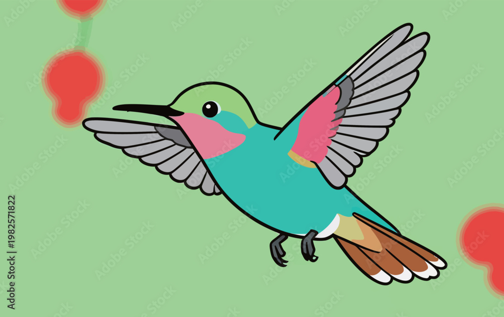 Fototapeta premium Colorful Hummingbird in Flight Illustration