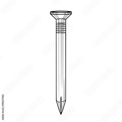 A large roofing nail with ridged shaft Vector, illustration