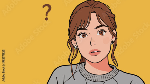 Thoughtful Woman with Question Mark Expression
