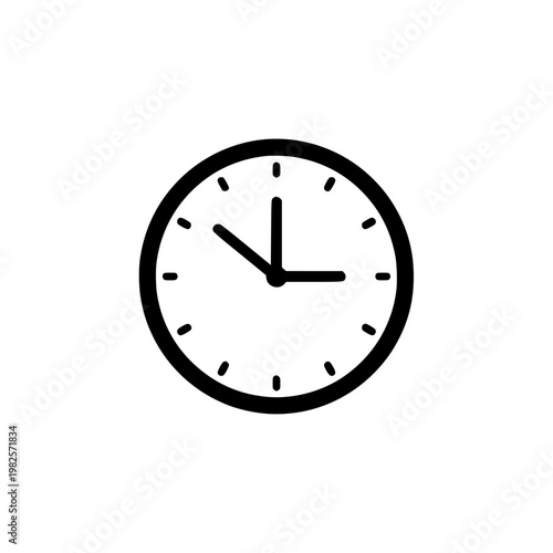 A clock with black hands and hour markers Vector, illustration