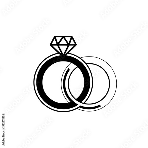 A diamond ring and two wedding bands Vector, illustration