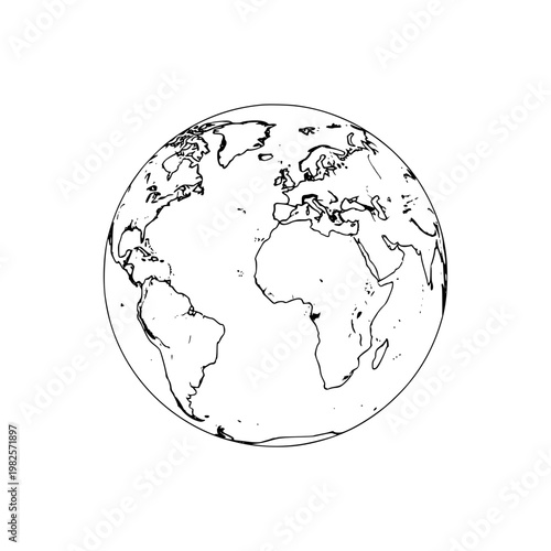 A black and white drawing of the earth Vector, illustration