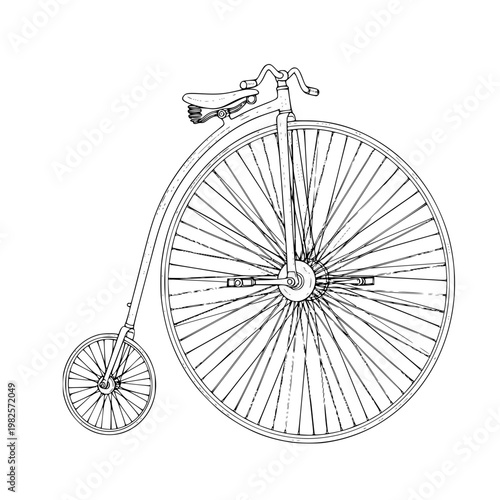 A vintage penny farthing bicycle with a large front wheel Vector, illustration