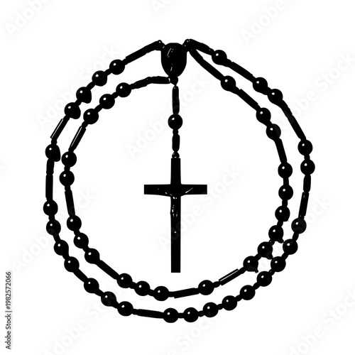 A black rosary with a cross Vector, illustration