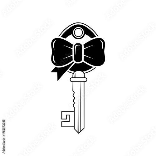 A large key with a bow on top Vector, illustration