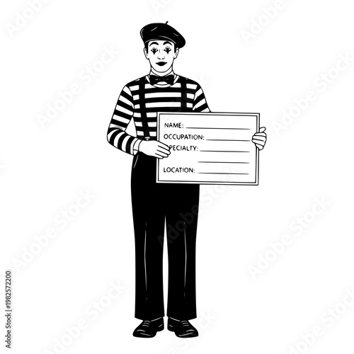 A mime holding a sign Vector, illustration