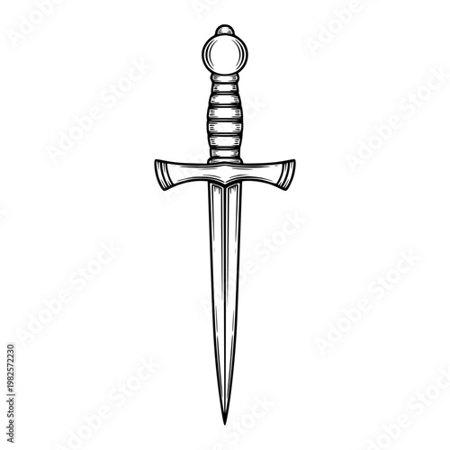A dagger with a ribbed handle and spherical pommel Vector, illustration