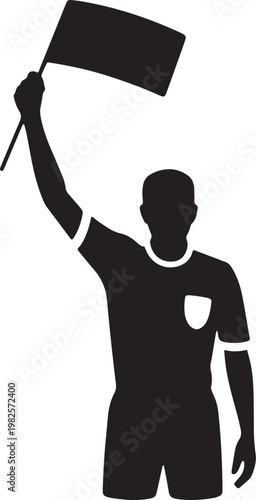 Vector Silhouette of a Soccer Referee Raising an Offside Flag During a Professional Football match