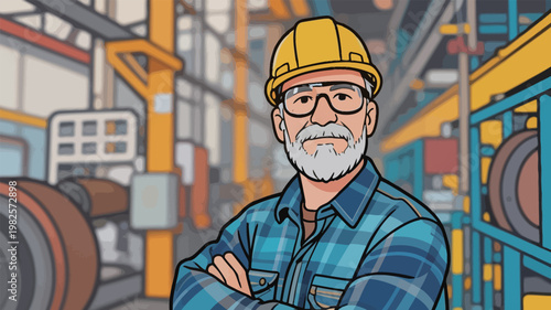 Senior Male Worker in Industrial Factory Setting