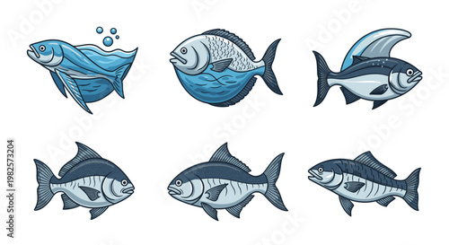 Blue fish swimming in different directions 1.