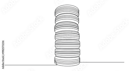 Continuous single line drawing of a tall stack of circles symbolizing financial growth and economic stability suitable for business presentations and investment strategy visuals