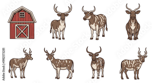 Brown deer with large antlers standing.