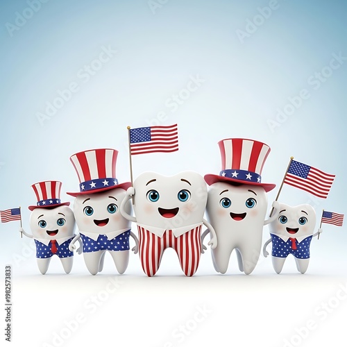 Patriotic cartoon teeth celebrate american independence
