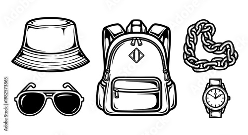 Collection of travel accessories.