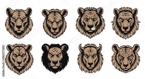 Collection of various animal heads closeup.