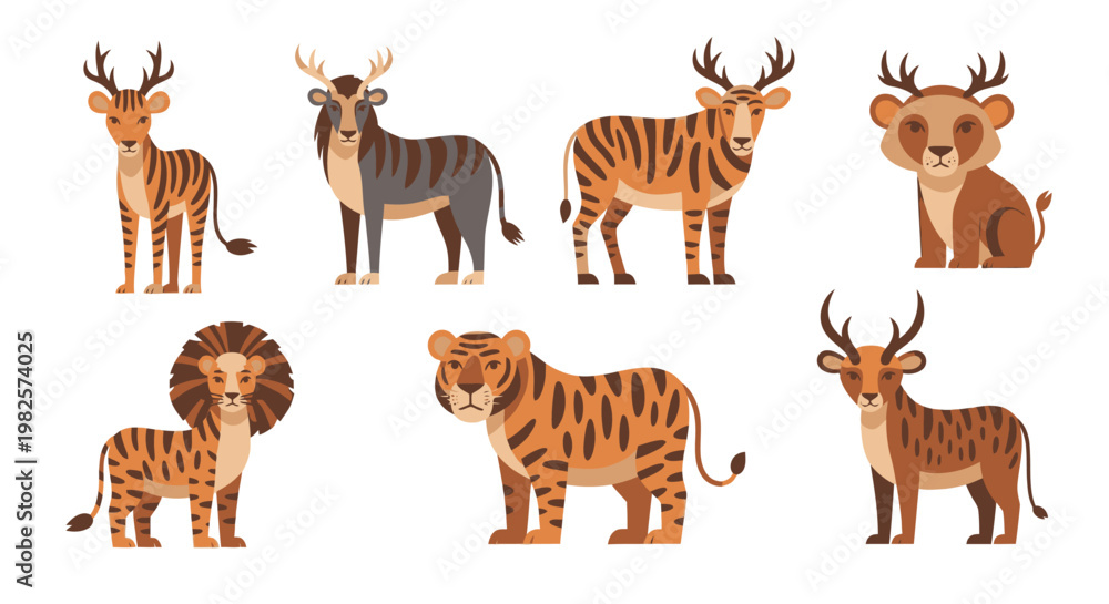 Obraz premium Collection of various wild animals standing.