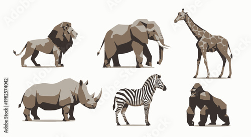 Collection of wild animals standing still.
