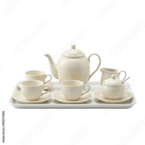 Classic porcelain tea set on a serving tray