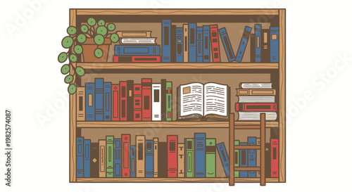 Colorful books on a shelf.