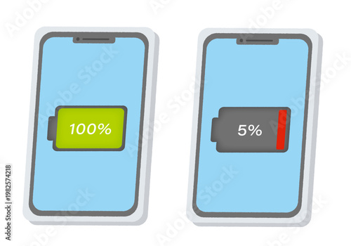 スマホのバッテリー表記のイラスト/Illustration of smartphone battery indicator
