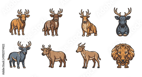 Deer and moose cartoon illustrations animals.