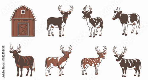 Deer and Moose Farm Animals Illustration 1.