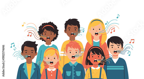 Diverse group of people singing together.