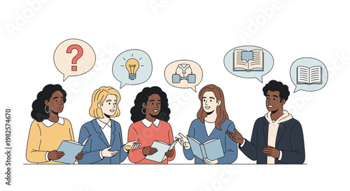 Diverse group of women discussing ideas.