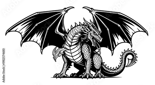 Dragon creature with big wings standing.