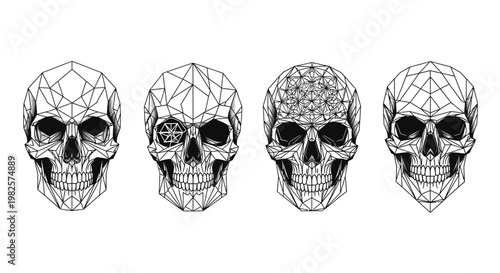 Four Black and White Skull Illustrations.