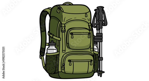Green Hiking Backpack with Pockets.