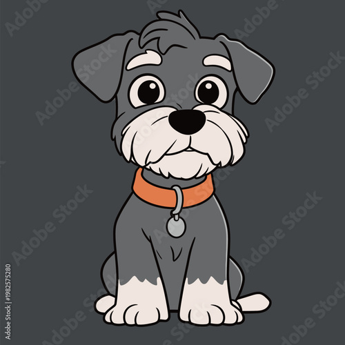 Cute Cartoon Schnauzer Dog with Orange Collar