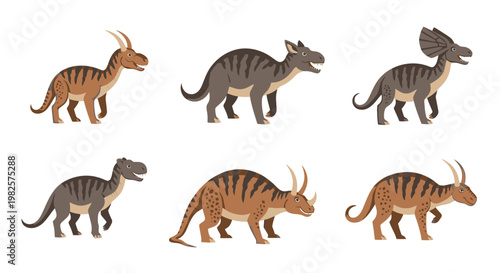 Group of toy dinosaurs standing together 3.