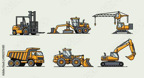 Heavy construction vehicles and machinery.