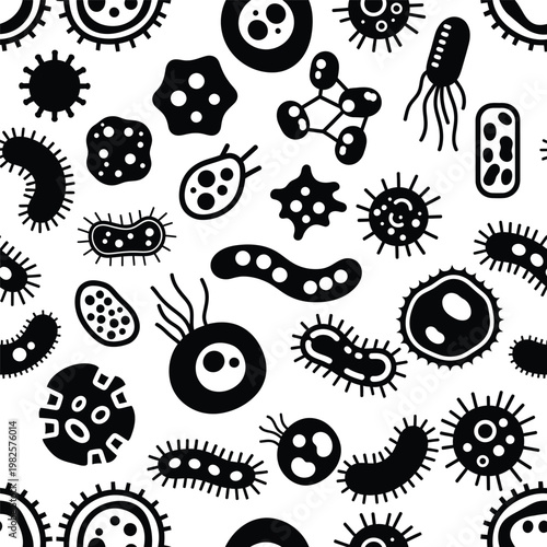 Black and white bacteria cells.