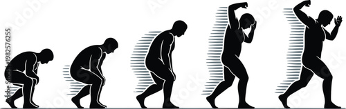 Silhouette of a runner's progression from a crouch to a sprint