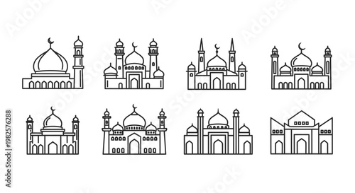 Mosques with domes and minarets.