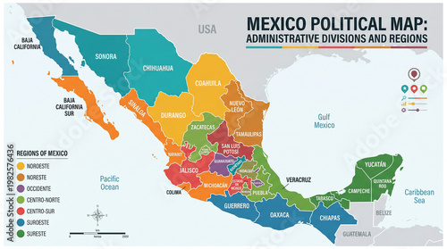 Mexico political map administrative divisions and regions