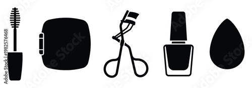 Essential beauty makeup tools for cosmetic application, perfect for advertisements, product packaging, and beauty blog content to convey grooming practices.