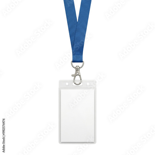 Schilderij op canvas Blank white identification badge with blue lanyard strap