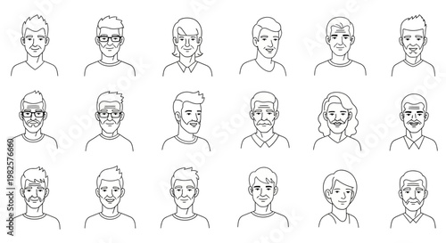 Set of diverse male and female avatars sketch portraits.