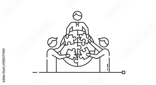 Business team collaborating on a puzzle to solve a problem.